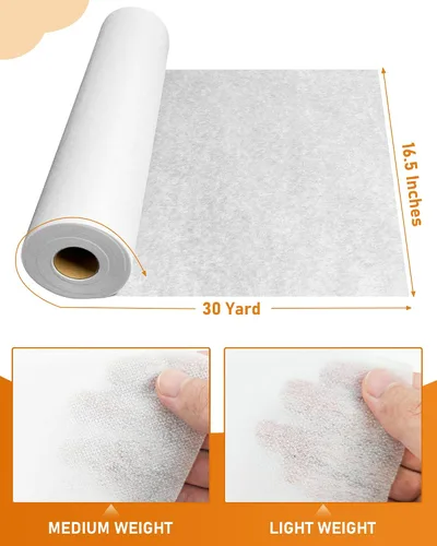 Vista 2 de PLANTIONAL Interfaz fusible no tejido no tejido blanco ligero para planchado: 16.5 "x 30yds Interfaz no tejida de peso ligero en poliéster de una