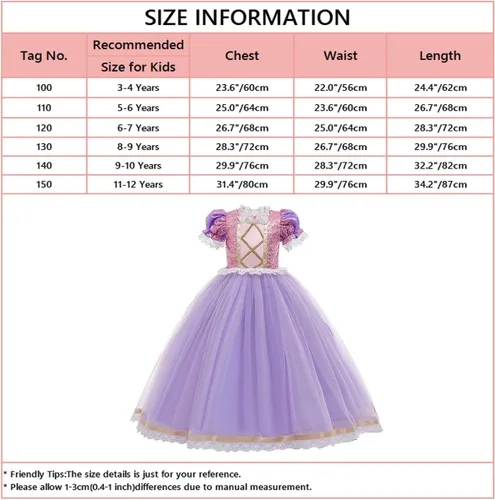 Vista 7 de Disfraz de princesa Sofía Rapunzel para niñas, carnaval, Halloween, Navidad, cumpleaños, fiesta de baile (accesorios)