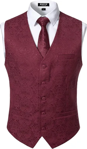 Vista 6 de JEMITOP Chaleco de vestir de cachemira para hombre, chaleco de traje Negro