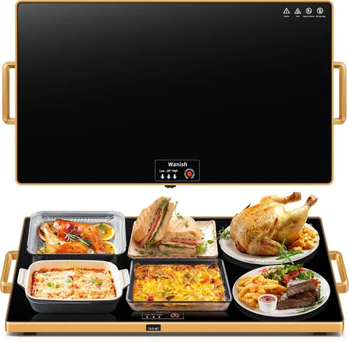 Vista 15 de Bandeja de calentamiento eléctrica, L, 22 x 14 pulgadas, alfombrilla de calentamiento de vidrio templado para alimentos, color negro Keep Food