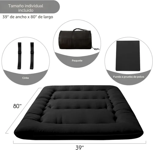 Vista 2 de MAXYOYO Colchón Japonés de Suelo Futón Colchón, Tapete de Tatami Engrosado de 4", Almohadilla para Dormir Plegable Enrollable para Niños y Niñas