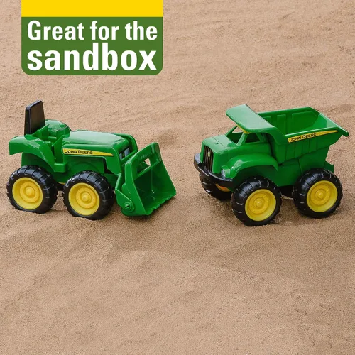 Vista 4 de TOMY - Juego de vehículos John Deere – Incluye camión volquete y tractor de juguete con cargador para caja de arena, juguetes para exteriores