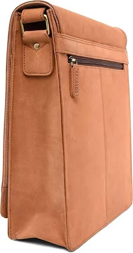 Vista 3 de LEABAGS Bolso de mensajero de cuero Cuero auténtico de búfalo hasta 13 pulgadas para laptop Bolsa de hombro Bandolera Maletín Trabajo Vintage