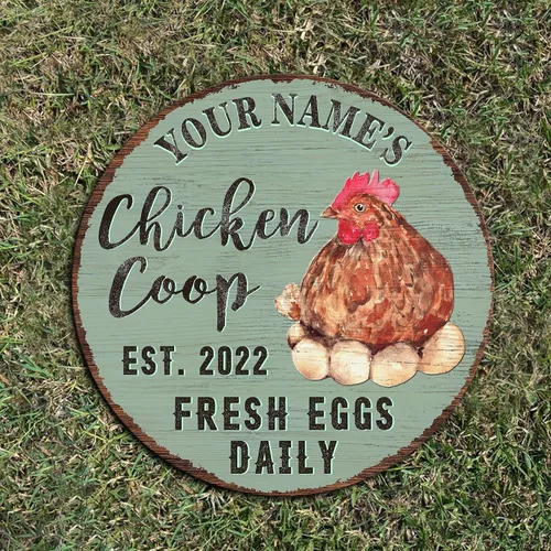 Vista 6 de Letrero de madera de gallinero personalizado para gallinero, diseño de granja esponjosa, varios tamaños, nombre personalizado, título y cita