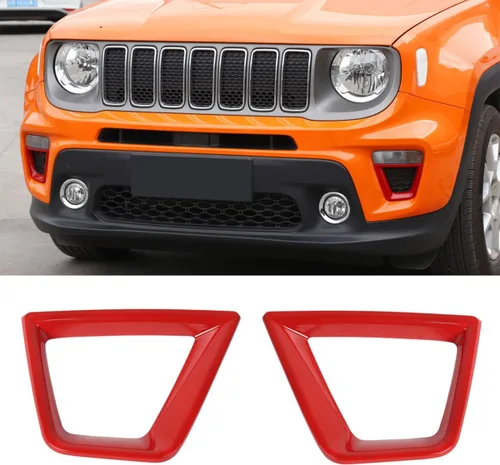 Vista 4 de Insertos de rejilla + lámpara antiniebla delantera + bisel de señal de giro + cubierta de faro delantero para Jeep Renegade 2019+, rojo