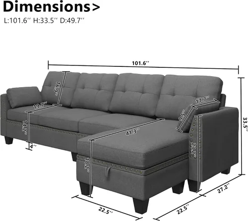 Vista 2 de HONBAY - Sofá seccional convertible en forma de L, sofá reversible seccional para sala de estar, color gris