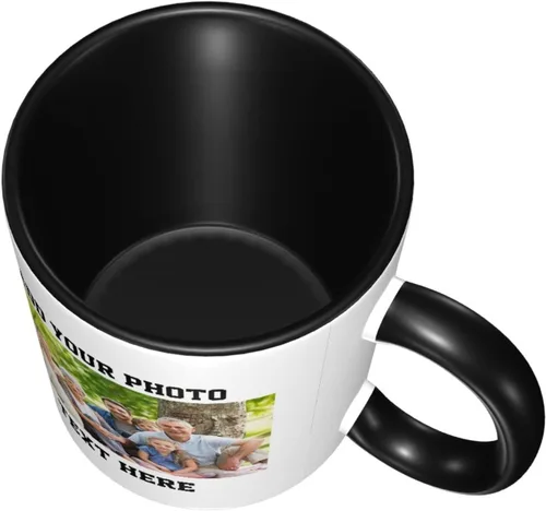 Vista 4 de Tazas de café con foto personalizada, taza personalizada con texto fotográfico, haz tu propia taza, taza de café con acento de cerámica, taza Negro