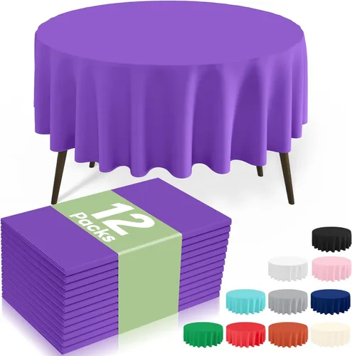 Vista 10 de misaya Paquete de 4 manteles desechables de plástico, mantel redondo impermeable de 84 pulgadas, a prueba de fugas y resistentes manteles Azul