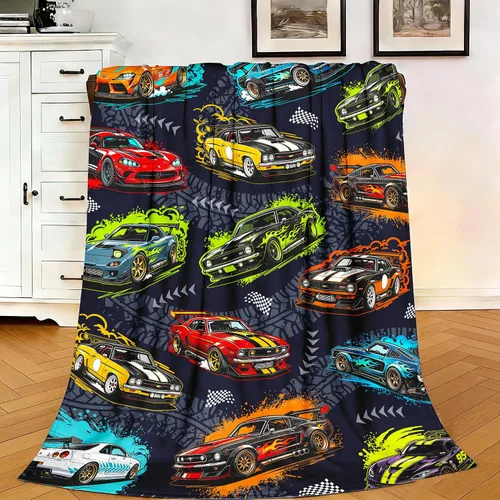 Vista 2 de Racing Car Blanket Car Gifts for Boys Kids Soft Cozy Flannel Unique Racing Cars Stuff Throw Blanket Cool Cars Lovers Gifts for Girls Baby Birthday