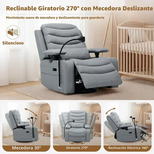 Vista 4 de Olela Power Glider - Silla reclinable para guardería, mecedora giratoria Gris oscuro