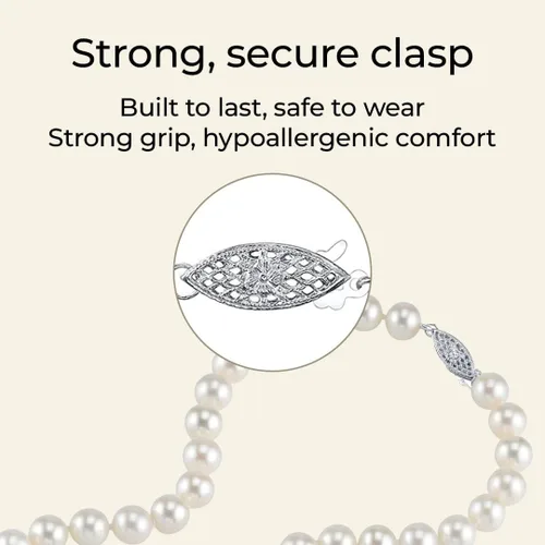 Vista 13 de The Pearl Source Real Pearl Necklace for Women with AAA+ Quality Round White Freshwater Genuine Cultured Pearls