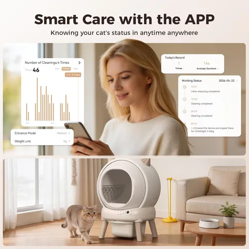 Vista 4 de Caja de arena autolimpiante, control de aplicación, caja de arena automática de tambor inteligente, antipellizcos, robot de gran capacidad