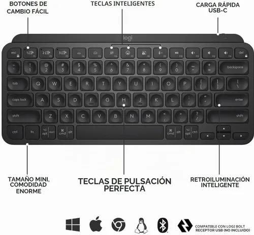 Vista 5 de Logitech MX Keys Mini teclado inalámbrico Bluetooth en negro