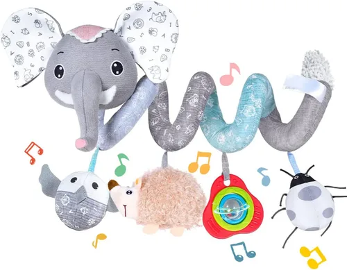 Vista 7 de Koty Juguetes para Asiento de Coche, Juguete de Peluche en Espiral para Bebés con Caja de Música, Sonajero y Cascabeles Colgantes para Cochecito