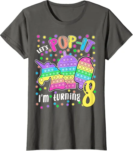 Vista 58 de Let's Pop-it I'm turning 8 Colorful 8th Birthday - Camiseta para niña, Negro