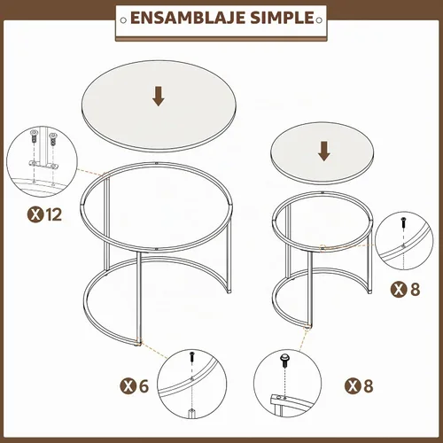 Vista 6 de Yaheetech Juego de 2 mesas auxiliares anidables, mesas auxiliares apilables rústicas, juego de mesa auxiliar anidable con mesa redonda de madera