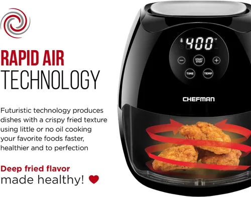 Vista 5 de Chefman Horno digital con pantalla táctil de 3.5 cuartos de galón con cesta plana que ahorra espacio, freidora de aire saludable sin aceite