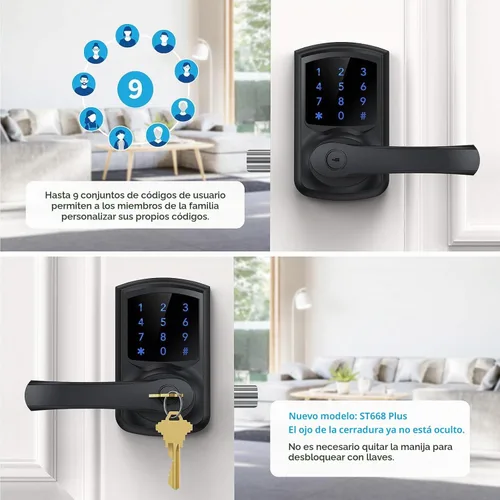 Vista 8 de Signstek Cerradura de puerta de entrada sin llave con asa, perilla de puerta de teclado digital, cerradura electrónica inteligente con código
