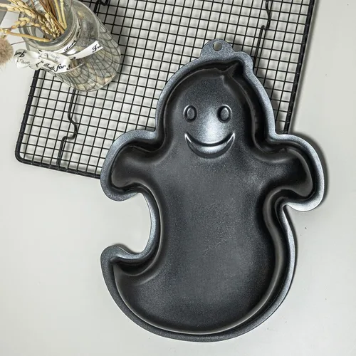 Vista 3 de Molde para Pastel con Forma de Fantasma, Molde para Pastel de Aluminio, Molde para Pastel Antiadherente Negro para Halloween, Cumpleaños y Otras