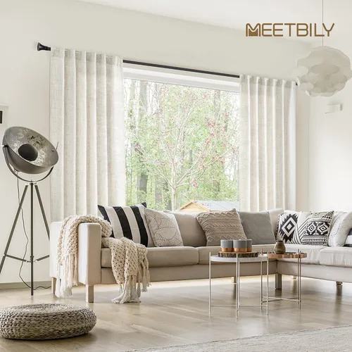 Vista 7 de Cortinas de Lino Natural Color Crema de 84 Pulgadas de Largo para Sala de Estar, Juego de 2 Paneles de Lino Texturizado con Trabillas Traseras