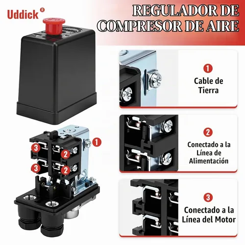 Vista 4 de Interruptor de control de presión del compresor de aire con válvula de control regulador de manómetro,Piezas del compresor de aire del regulador