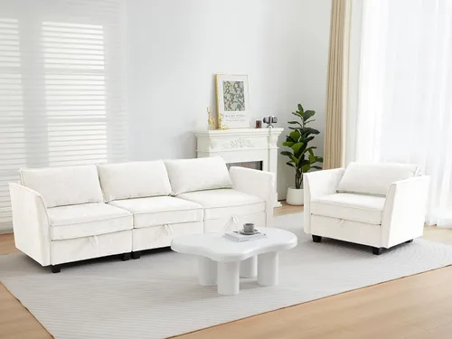Vista 39 de ORRD Juego de sofá modular esquinero de gran tamaño, sofá convertible en forma de L con almacenamiento, sofá modular de 8 plazas con otomanas y Beige