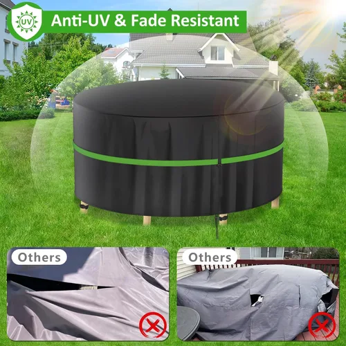 Vista 4 de Wanocean Fundas redondas para muebles de patio, 100% impermeables, antidecoloración, juego de sillas de mesa para exteriores, fundas redondas
