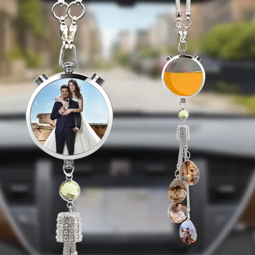 Vista 13 de Colgante personalizado negro-8 para foto de coche, adornos colgantes de automóvil, para mujeres y hombres, regalo del día de San Valentín