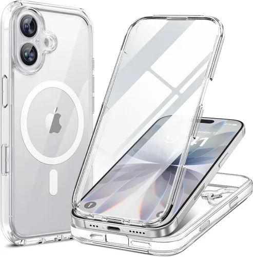 Vista 52 de Miracase - Funda magnética para iPhone 13 Pro Max de 6.7 pulgadas (compatible con MagSafe), transparente, completo, protector de pantalla de vidrio