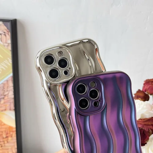 Vista 4 de Caseative Funda para iPhone 12 Pro, verde Patrón de ondulación de agua Marco de onda rizada suave