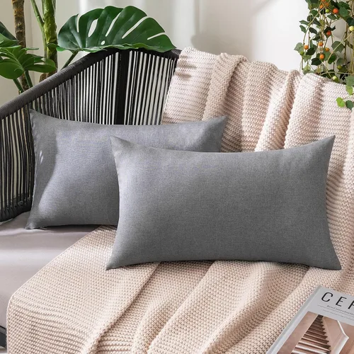 Vista 93 de MIULEE - Paquete de 2 fundas de almohada decorativas para exteriores, impermeables, sólidas, de imitación de lino, para jardín, casa de campo, Azul
