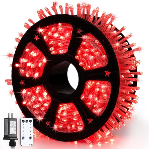 Vista 41 de JMEXSUSS 150 luces LED azules de Navidad para interiores y exteriores, luces de cadena conectables de 59 pies con enchufe, 8 modos de luces de hadas
