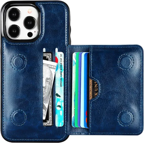 Vista 13 de KIHUWEY - Funda tipo cartera para iPhone 15 Pro Max, piel con tarjetero