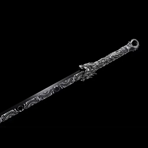 Vista 5 de Espada china de la dinastía Tang Dao de acero al carbono, hoja recta afilada, katana con patrón de dragón, funda