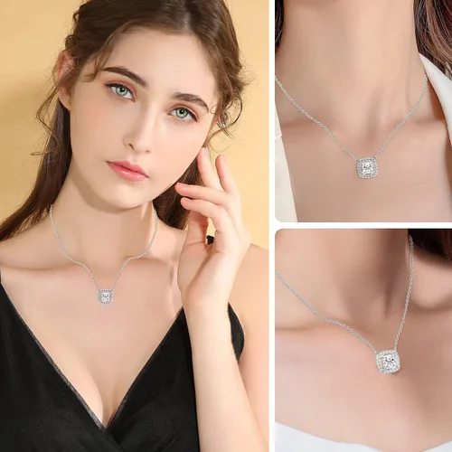 Vista 3 de HMJ Moissanite Diamond Necklace for Women,1Carat White Gold Moissanite Drop Pendant Necklace,Silver Women Moissanite Jewelry Birthday Gift for Wife