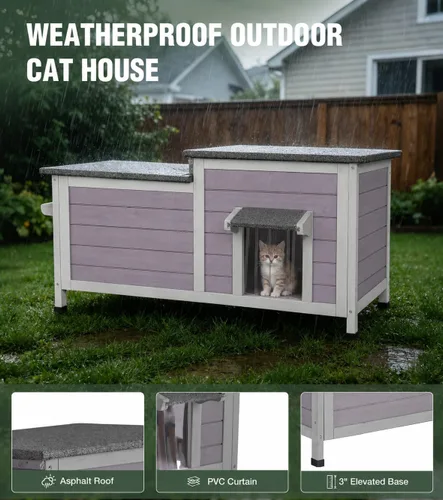 Vista 4 de Outdoor Cat House Weatherproof 2-Room Weatherproof Shelter 34" L