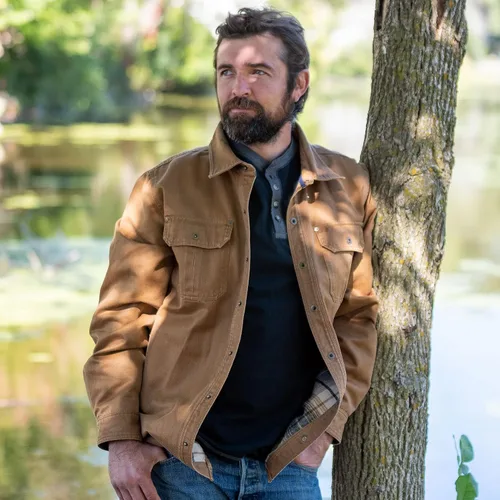 Vista 2 de Legendary Whitetails – Chaqueta de camisa de franela con forro para hombre, de algodón encerado resistente al agua Cebada