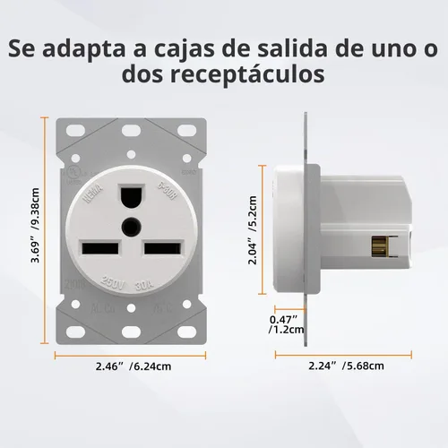 Vista 5 de ELEGRP Receptáculo de alimentación de montaje empotrado blanco de 30 amperios y 250 V, NEMA 6-30R, toma de corriente de hoja recta