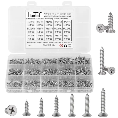 Vista 16 de 700Pcs Tornillos autorroscantes Phillips de cabeza plana con arandela, acero inoxidable 304, tornillos de madera pequeños/mini M2 M2.3 M2.6 M3, kit