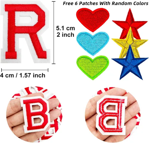 Vista 2 de Jongdari Letras termo-adhesivas, 110 parches del alfabeto, parches de letras de reparación para ropa, camisas, sombreros, jeans, zapatos, bolsas Rojo
