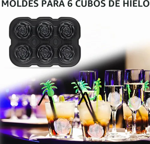 Vista 4 de Bandeja para cubitos de hielo, Mikiwon bandejas para cubitos de hielo en forma de rosa de 2 pulgadas con tapas, molde para bolas de hielo