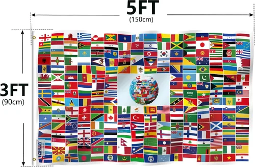 Vista 7 de ANLEY Fly Breeze - Bandera mundial mundial de 3 x 5 pies, colores vivos y a prueba de decoloración, cabecera de lona y doble costura, 216 banderas