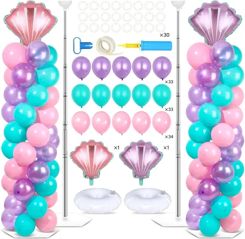 Vista 12 de Juego de 2 soportes de columna de globos nocturnos de película con 102 globos de aluminio de palomitas de maíz, soporte de torre ajustable de 5.57