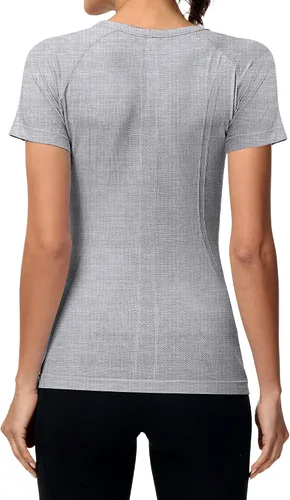 Vista 4 de Locoowai 3 piezas de camisetas de entrenamiento para mujer, camisetas de entrenamiento de manga corta sin costuras, camisetas de entrenamiento