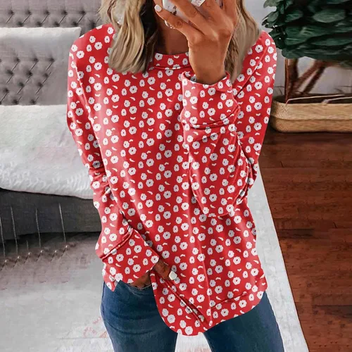 Vista 2 de Sudadera para mujer, de manga larga, con estampado, cuello redondo, casual, holgada, ligera, sin botones