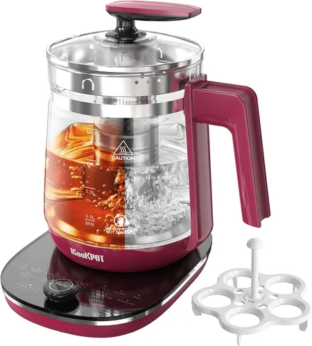 Vista 8 de Hervidor Eléctrico de Vidrio Caliente con Infusor de Té y Control de Temperatura, Tetera de Acero Inoxidable de 1.5L y Hervido Rápido de 1200W, Azul