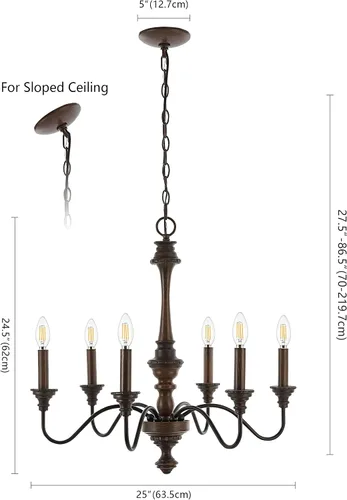 Vista 3 de Eyely EYL1320A Oria - Candelabro LED de hierro con 6 luces de mediados de siglo para comedor, cocina y sala de estar, rústico, tradicional, cabaña