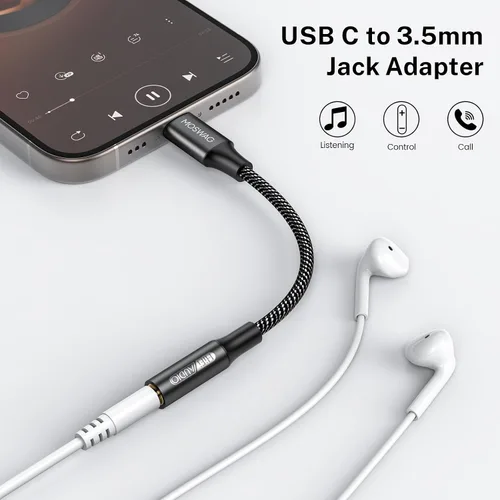 Vista 2 de MOSWAG Adaptador de audio USB tipo C a conector de auriculares hembra de 0.138 in, sonido de alta fidelidad For