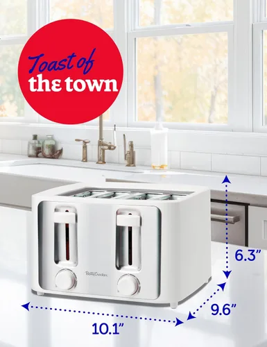 Vista 7 de Betty Crocker Tostadora de 4 rebanadas, 1500 W, diales de control de sombra tostada variable, función de elevación alta, carcasa de tacto fresco