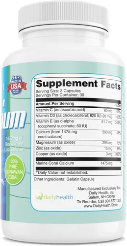 Vista 6 de Daily Health, Coral Calcium Pure Okinawa - Suplemento de grado marino con 72 oligominerales - 1475 mg, 90 cápsulas vegetales (suministro de 1 mes)